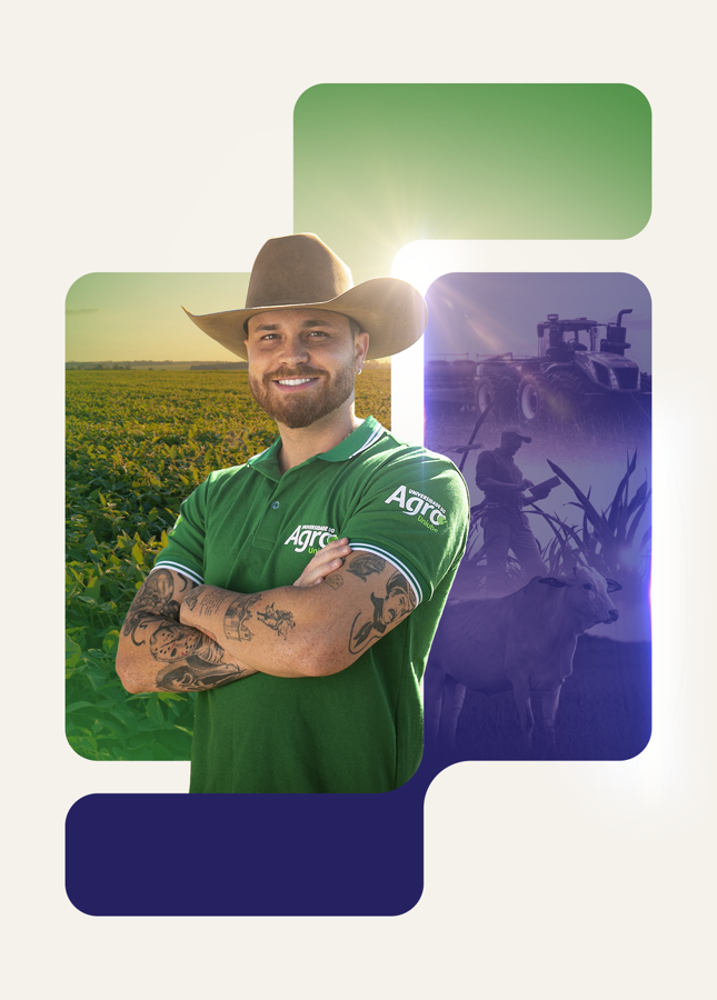 Gustavo Tubarão, aluno e embaixador da Universidade do Agro Uniube, em uma lavoura